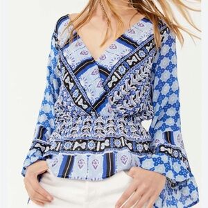 Free People Blue Patterned Blouse
